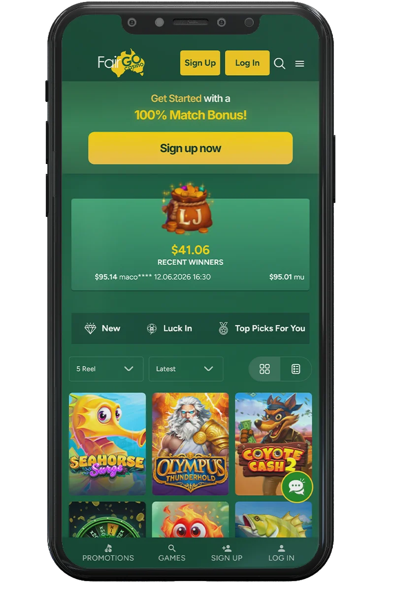 Screenshot of an online casino on a mobile phone
